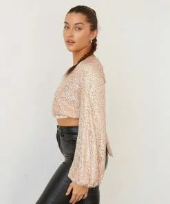 AT Sale Deva Sequin Wrap Crop Top