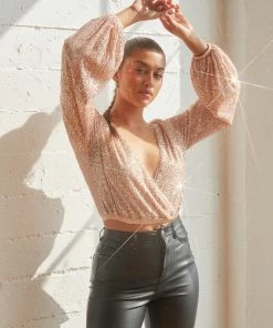 AT Sale Deva Sequin Wrap Crop Top