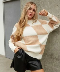 Sale Blossom Checkered Knit Sweater