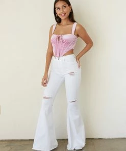 Vibrant New Threads Niles Distressed Flare Jeans In White