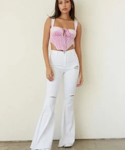 Vibrant New Threads Niles Distressed Flare Jeans In White