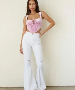 Vibrant New Threads Niles Distressed Flare Jeans In White