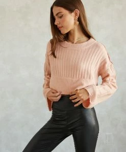 Adele Rib Knit Sweater In Blush Pink