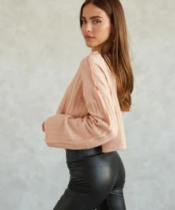 Adele Rib Knit Sweater In Blush Pink