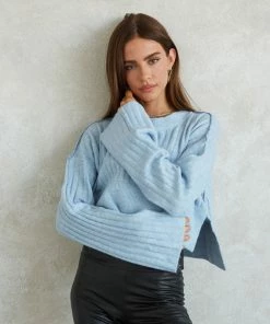 Adele Rib Knit Sweater In Blue