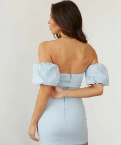 Runaway Ximena Puff Mini Dress In Sky Blue