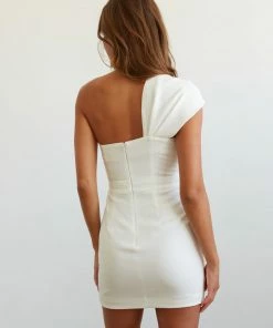 AT New Threads Zola One Shoulder Mini Dress In White